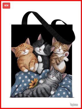Cat Canvas Tote Bag Reusable Shoulder Bag Shopping Travel Work